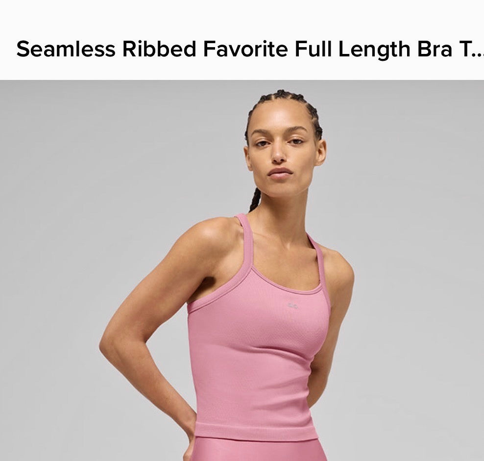 Alo Matching Set- Match Point Shorts and Seamless Ribbed Favorite Full Length Bra Tank Top in Pink Wild Rose
