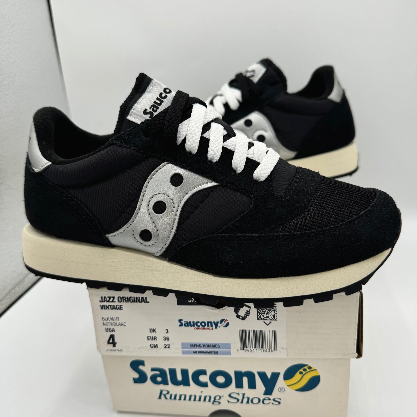 Saucony Jazz Vintage Classic Sneakers Black White Silver Original Runners