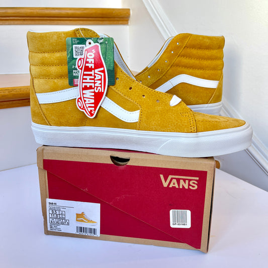 Vans Sk8 Hi Golden Yellow High Top Classic Skate Sneaker Pig Suede Leather