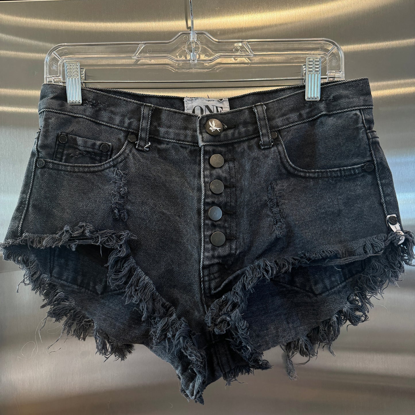 One Teaspoon Pre-Owned Rollers Dark Grey Shorts Distressed Oversized Jean Denim Shorts