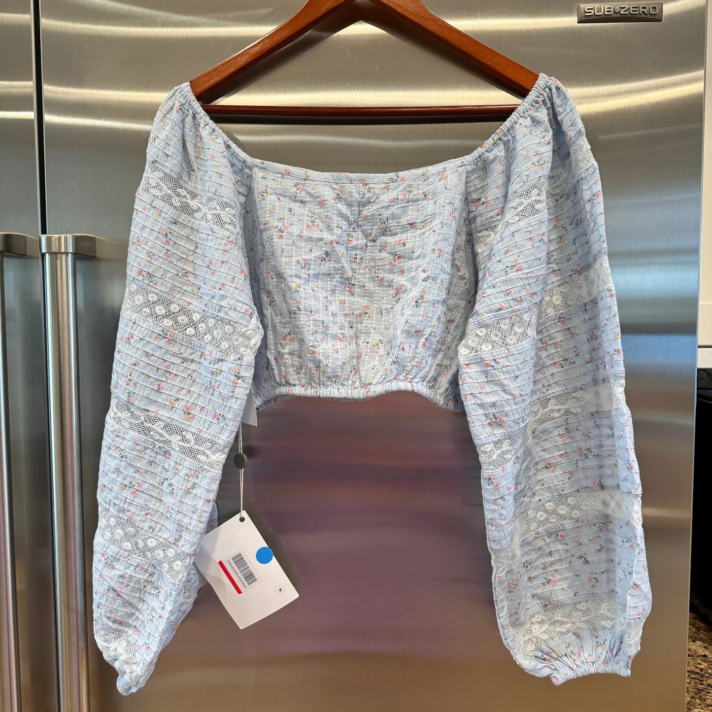LoveShackFancy Albertina Cropped Top in Bella Blue Lace details brand new