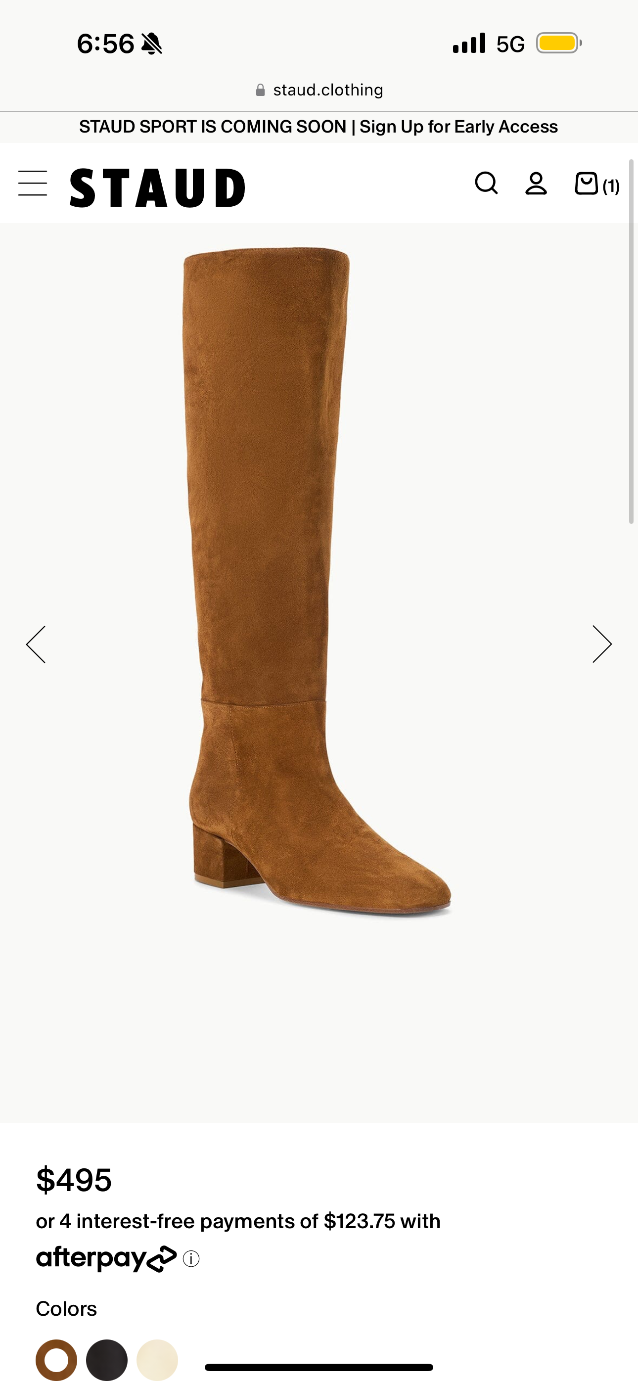 Staud Nancy Boot Leather Tall Knee High in Tan Brown