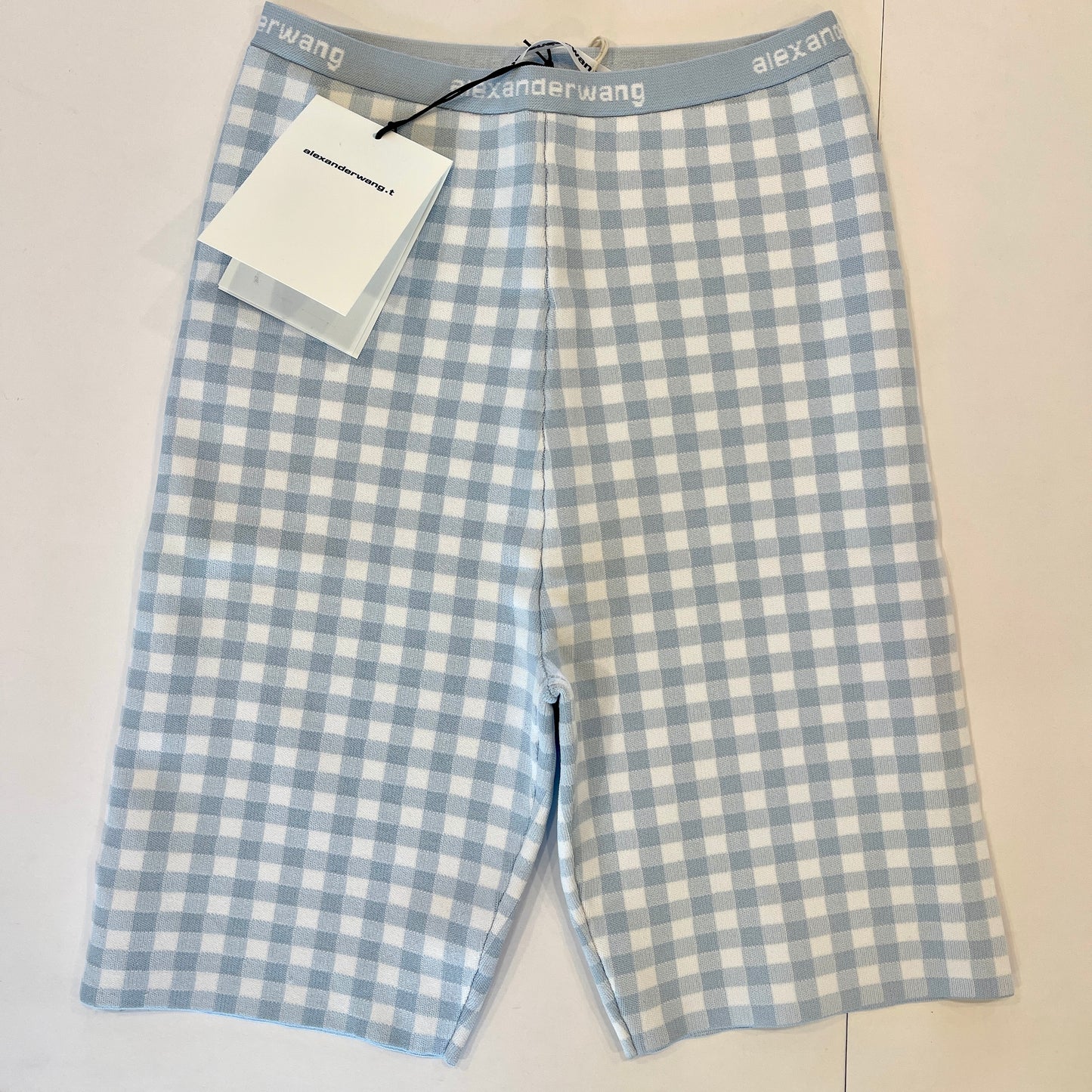 Alexander Wang T Gingham Body-con Bike Shorts Logo Jacquard Woven Blue