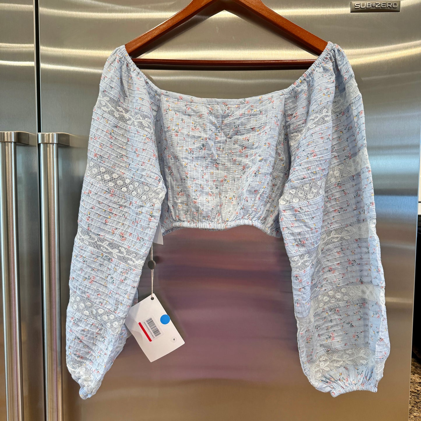 LoveShackFancy Albertina Cropped Top in Bella Blue Lace details brand new