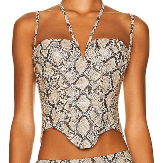 Miaou Aphex Corset in Beige Python Faux Scaled Snake Top x Paloma Elsesser