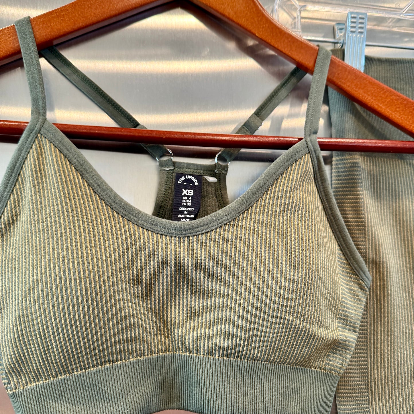 The Upside SET Seamless Ballet Bra and Ribbed Leggings in Khaki
