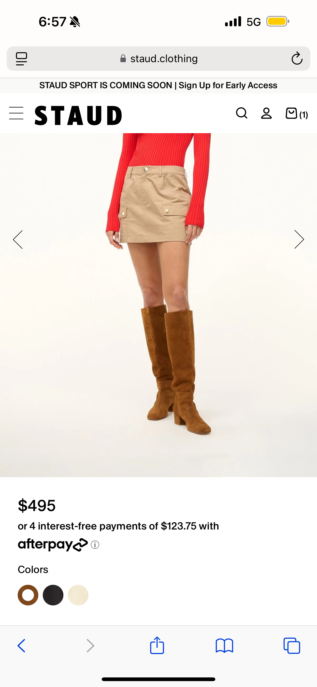 Staud Nancy Boot Leather Tall Knee High in Tan Brown