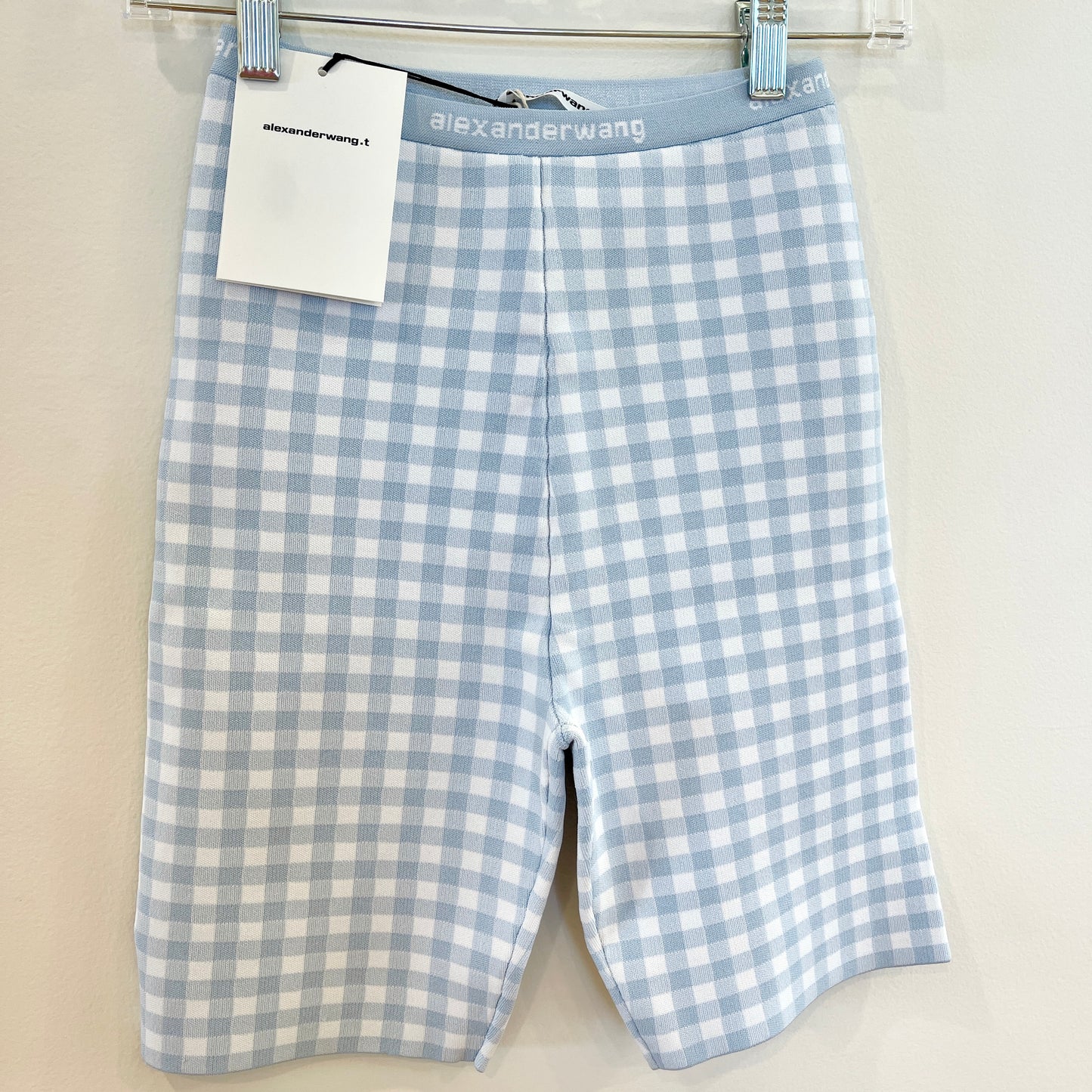 Alexander Wang T Gingham Body-con Bike Shorts Logo Jacquard Woven Blue