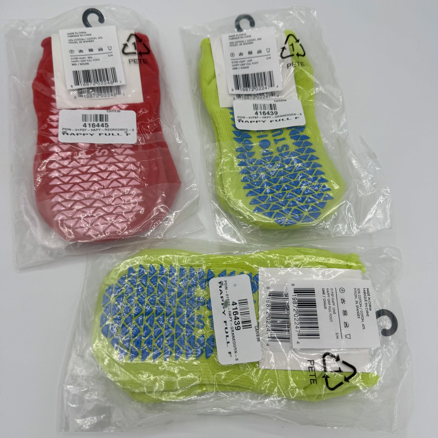 Pointe Studio BUNDLE ( 3 Pairs ) Happy Full Foot Grip Socks Pilates Barre