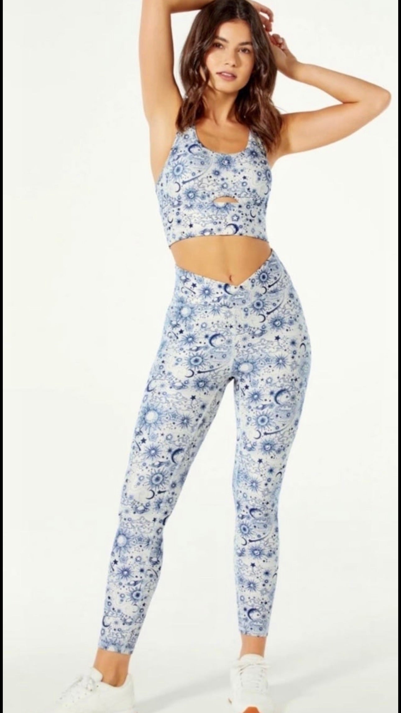 Wildfox SET - Solar Legging and Summer Sport Bra in Birch Deep Cobalt Cosmic Sense