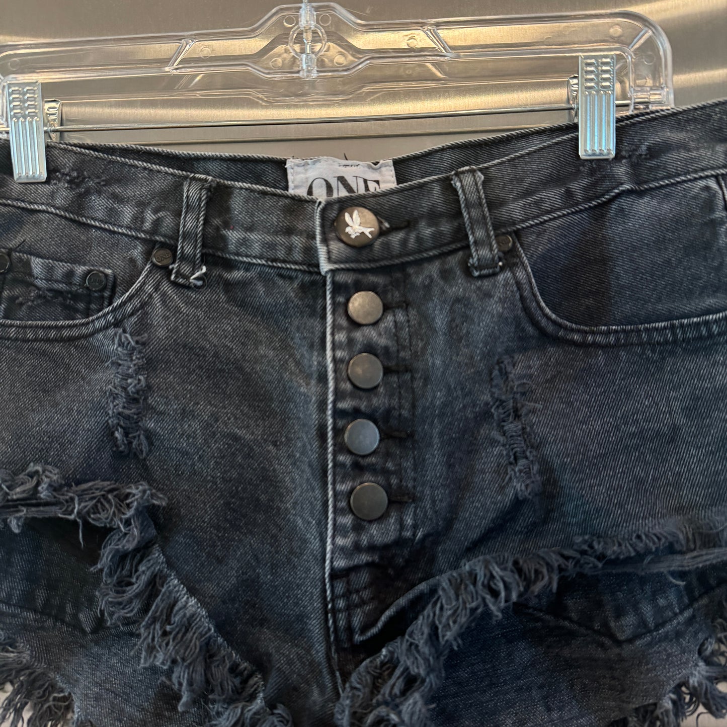 One Teaspoon Pre-Owned Rollers Dark Grey Shorts Distressed Oversized Jean Denim Shorts