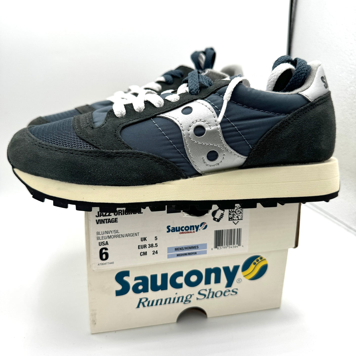 Saucony Jazz Vintage Classic Sneakers Navy Blue White Silver Original Runners