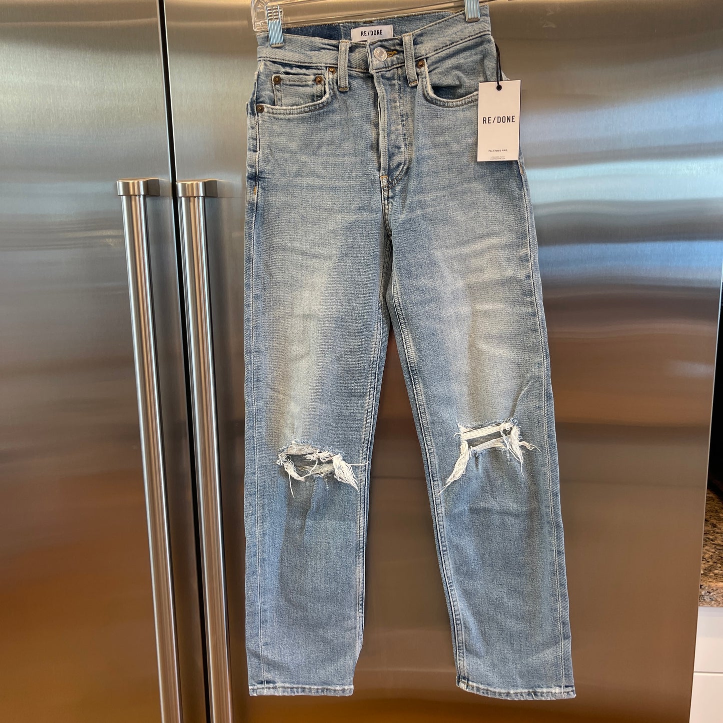 Redone 70s Stove Pipe Jeans Light Wash Ankle Cropped Re/Done Denim Jeans