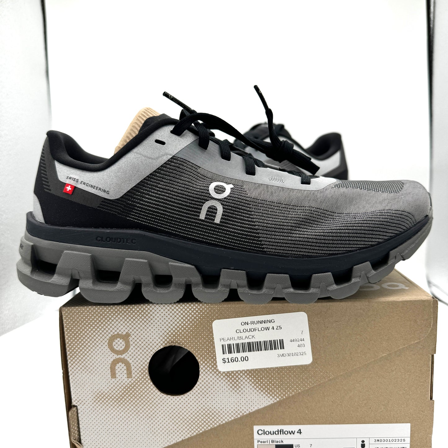 On Cloudflow 4 Z5 Running Shoes Athletic Black / White / Pearl — Men’s