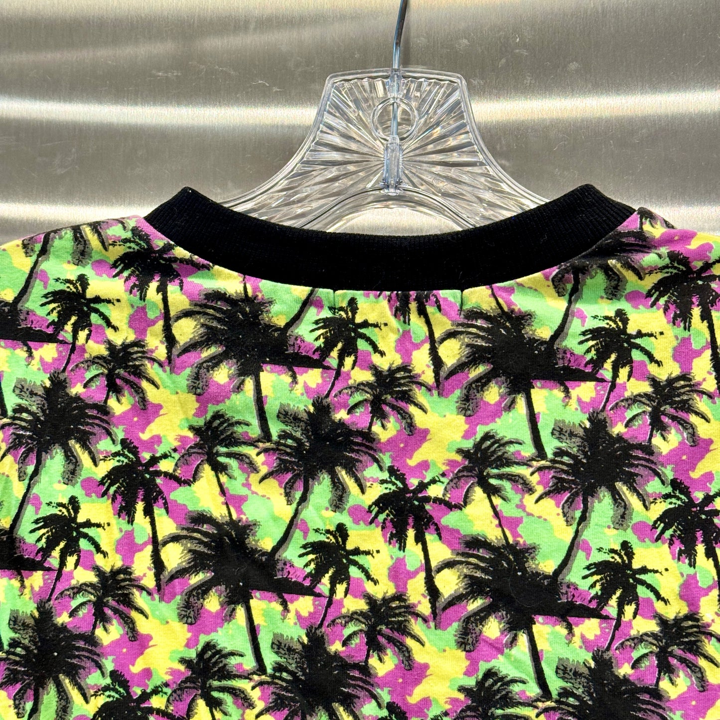 Romwe Palm Tree Neon Retro Crop Top 80’s Spring Breakers Print * Pre-Owned Like NEW