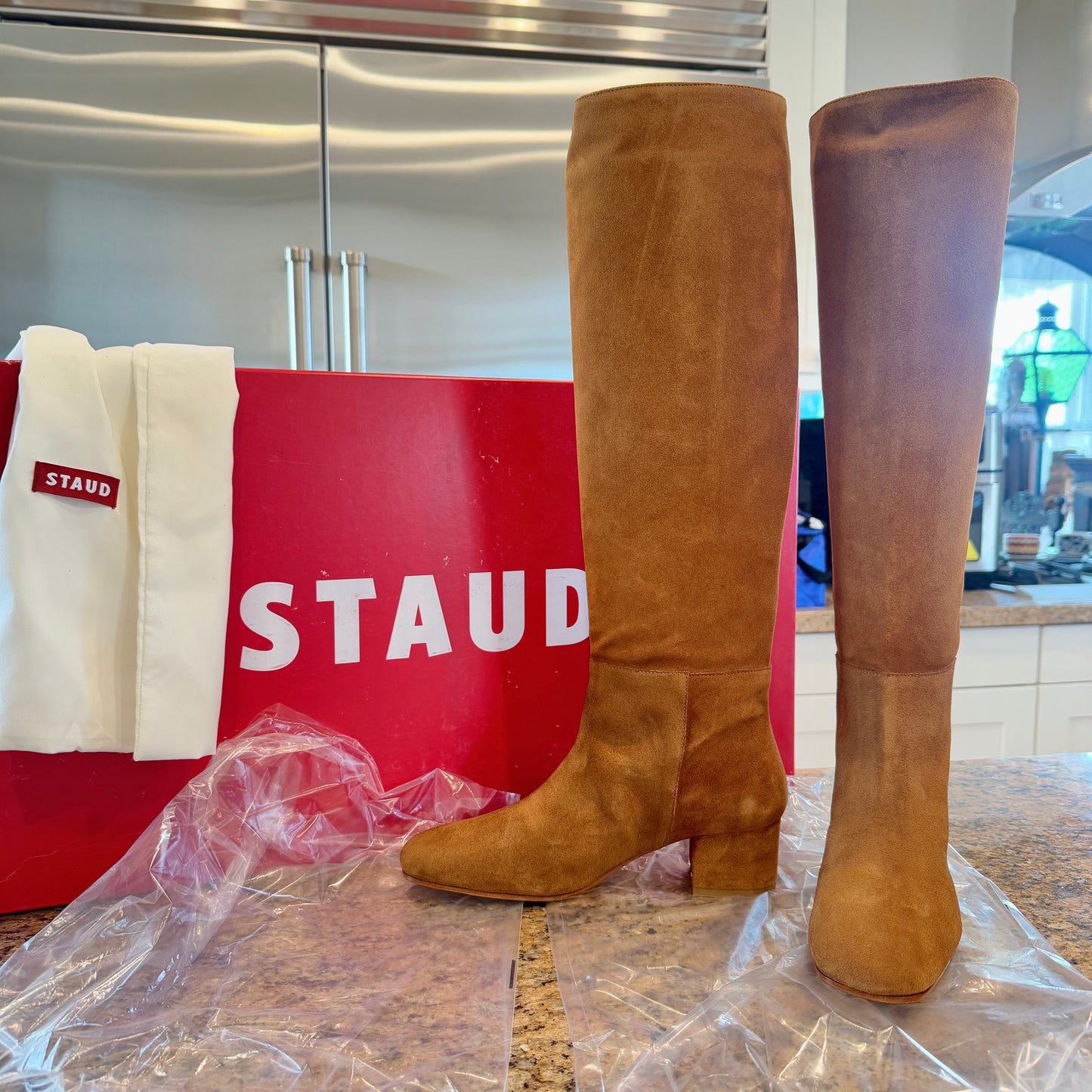 Staud Nancy Boot Leather Tall Knee High in Tan Brown