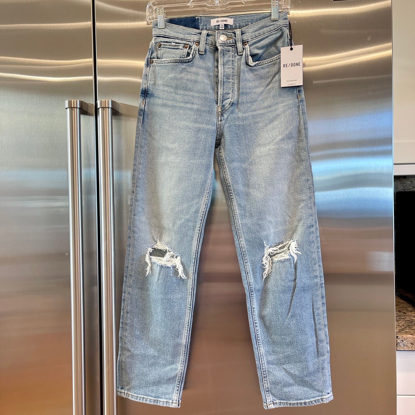 Redone 70s Stove Pipe Jeans Light Wash Ankle Cropped Re/Done Denim Jeans