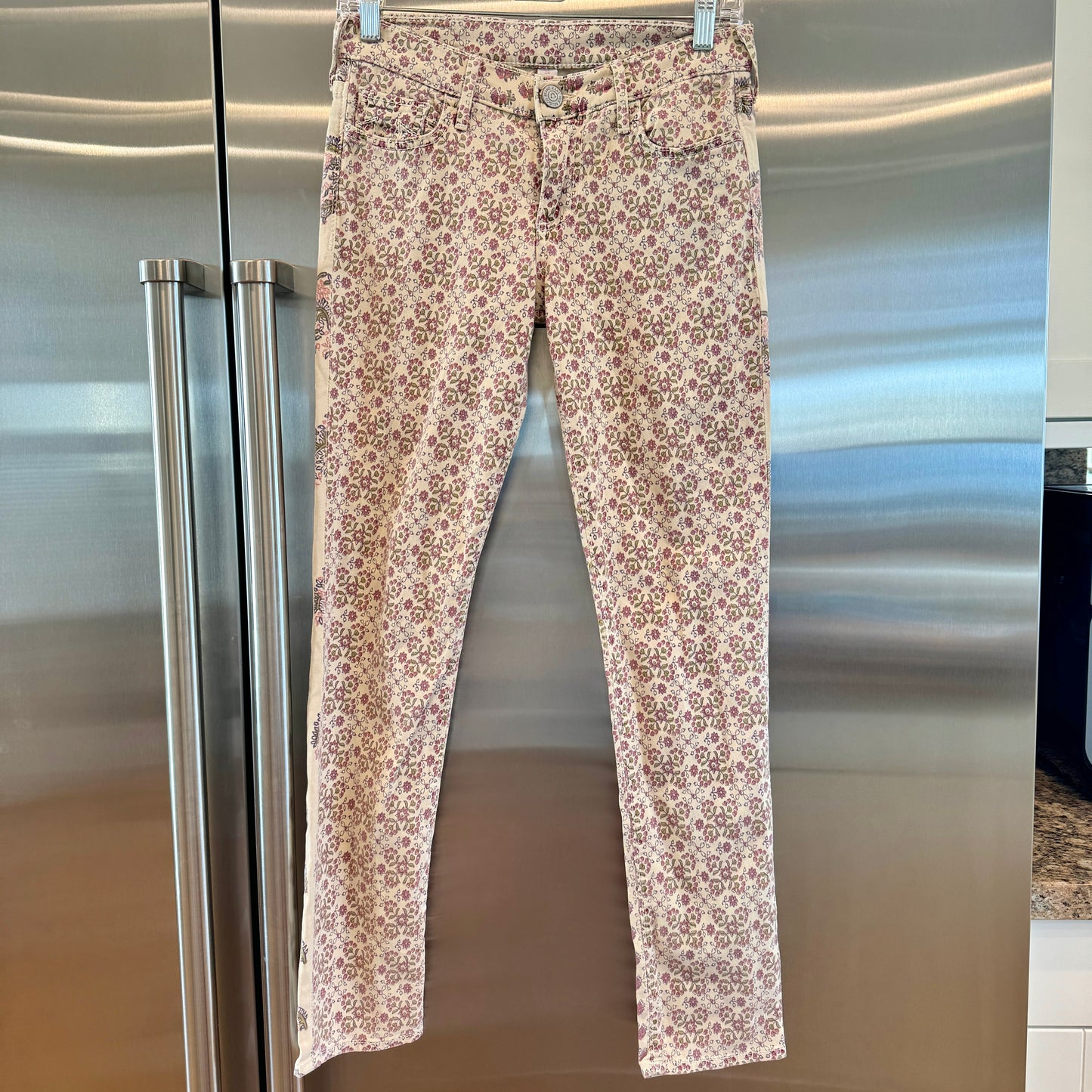 True Religion Victoria Bohemian Skinny Twill Jeans Floral Rustic Pre-Owned