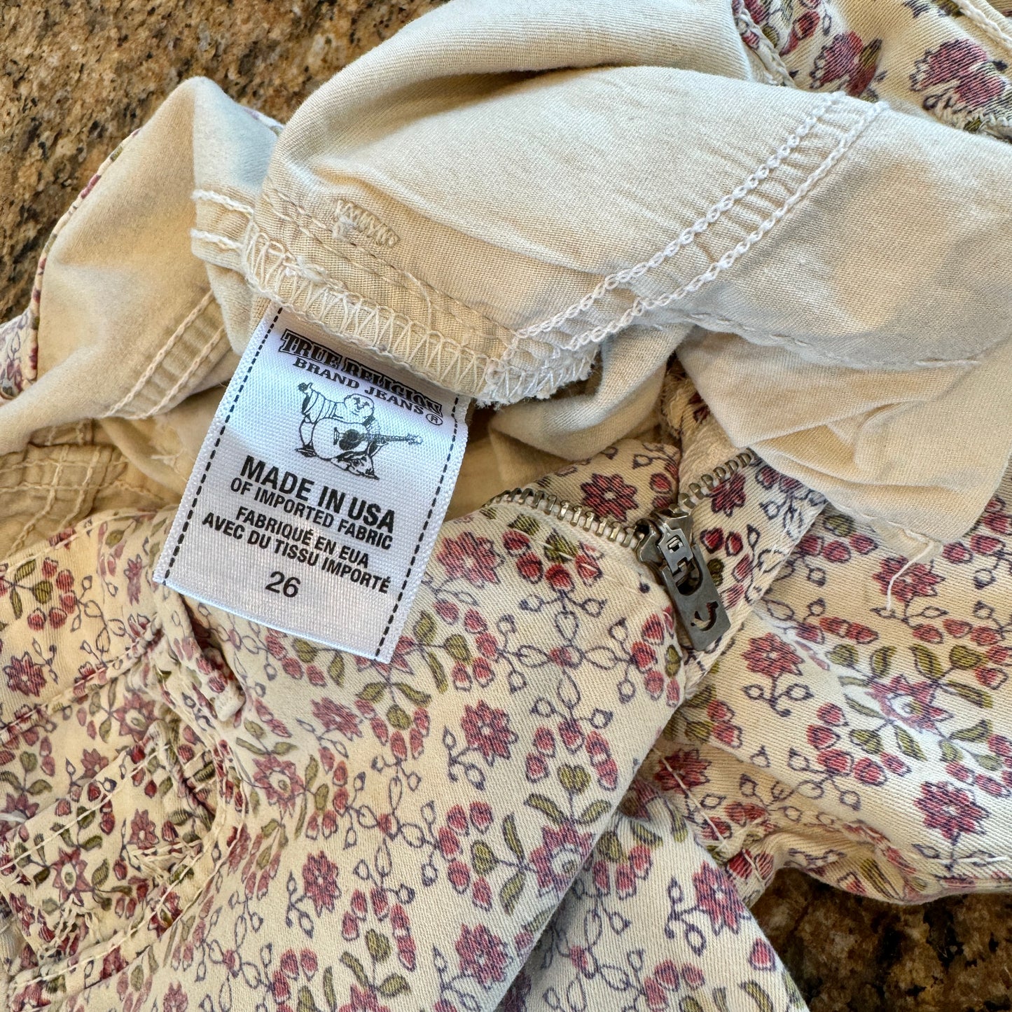 True Religion Victoria Bohemian Skinny Twill Jeans Floral Rustic Pre-Owned