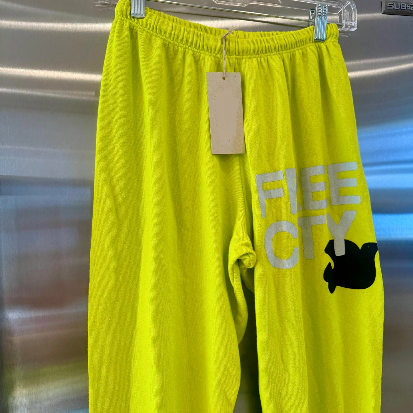 Free City Sweatpants Bright Green Chartreuse Glow Yellow Classic Logo Unisex