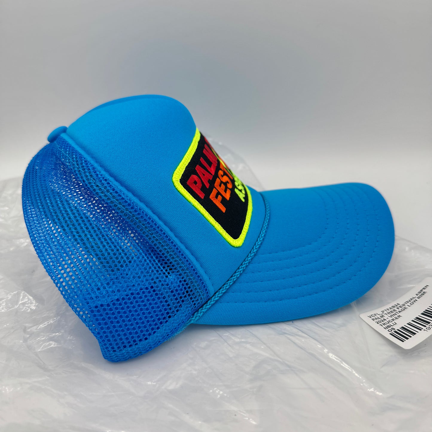 Aviator Nation Palm Tree Festival Aspen Trucker Hat in Neon Blue