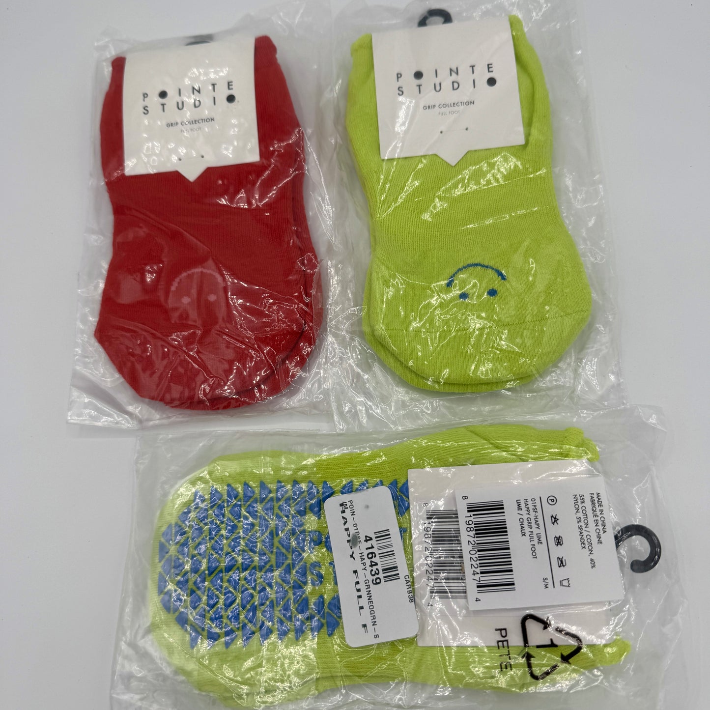 Pointe Studio BUNDLE ( 3 Pairs ) Happy Full Foot Grip Socks Pilates Barre