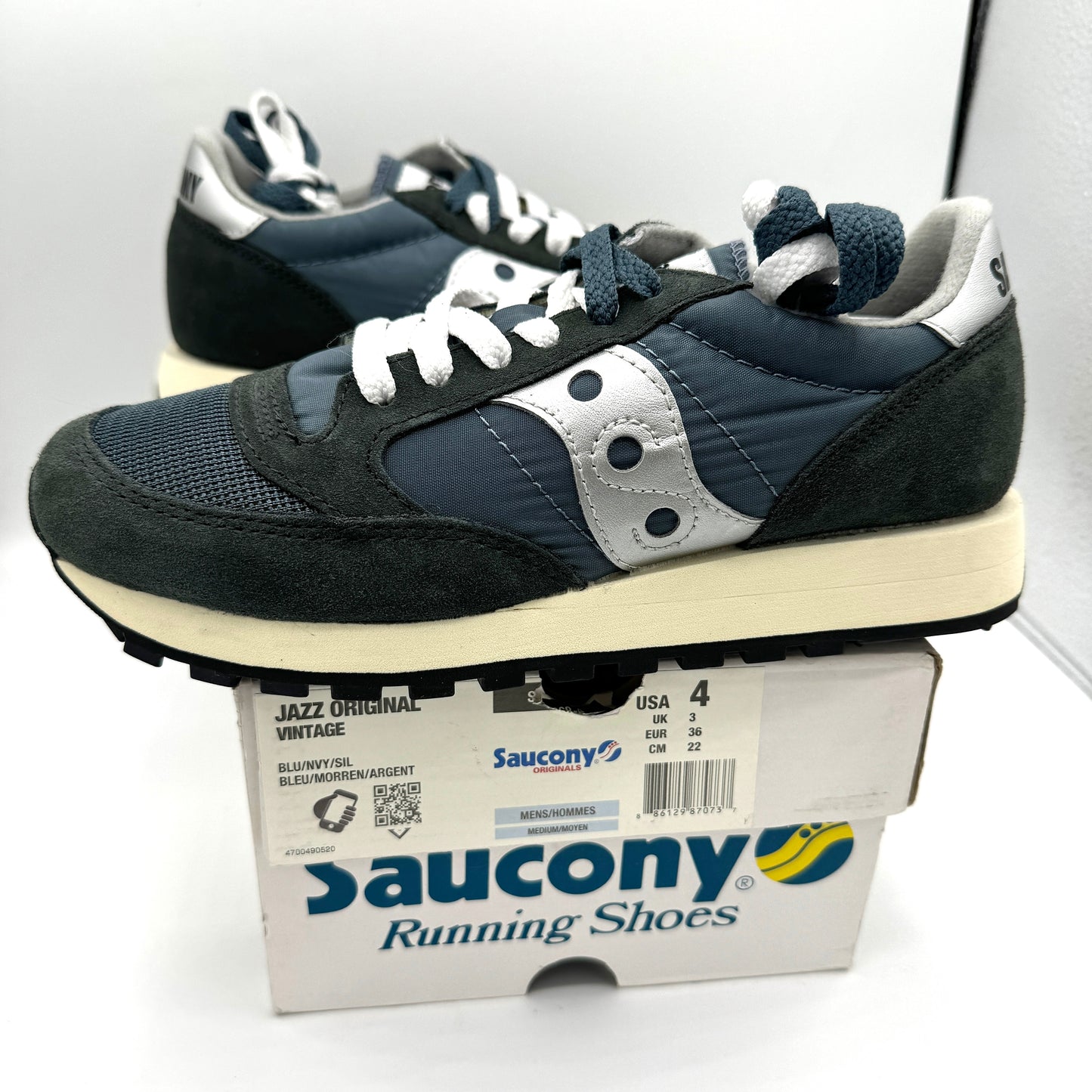 Saucony Jazz Vintage Classic Sneakers Navy Blue White Silver Original Runners