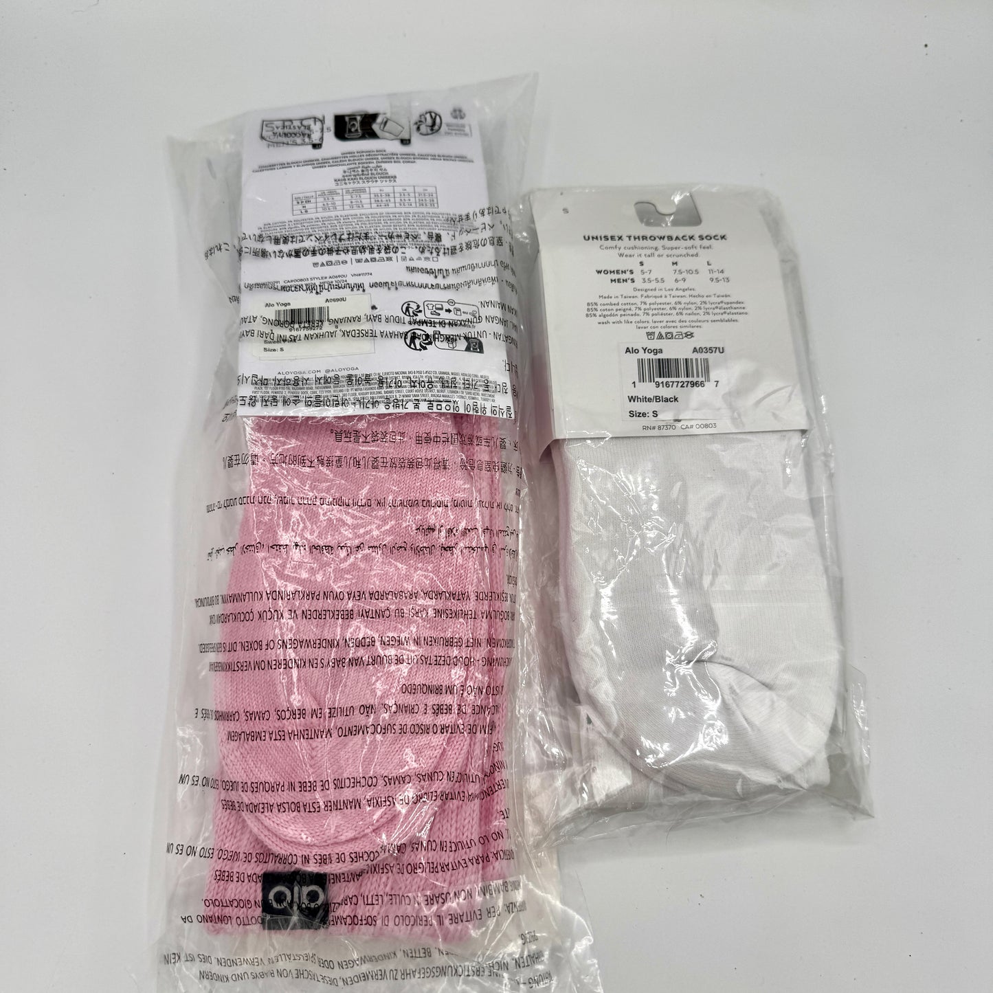 Alo Yoga Bundle Unisex Throwback Sock Black / White and Sweet Pink Scrunch Sock