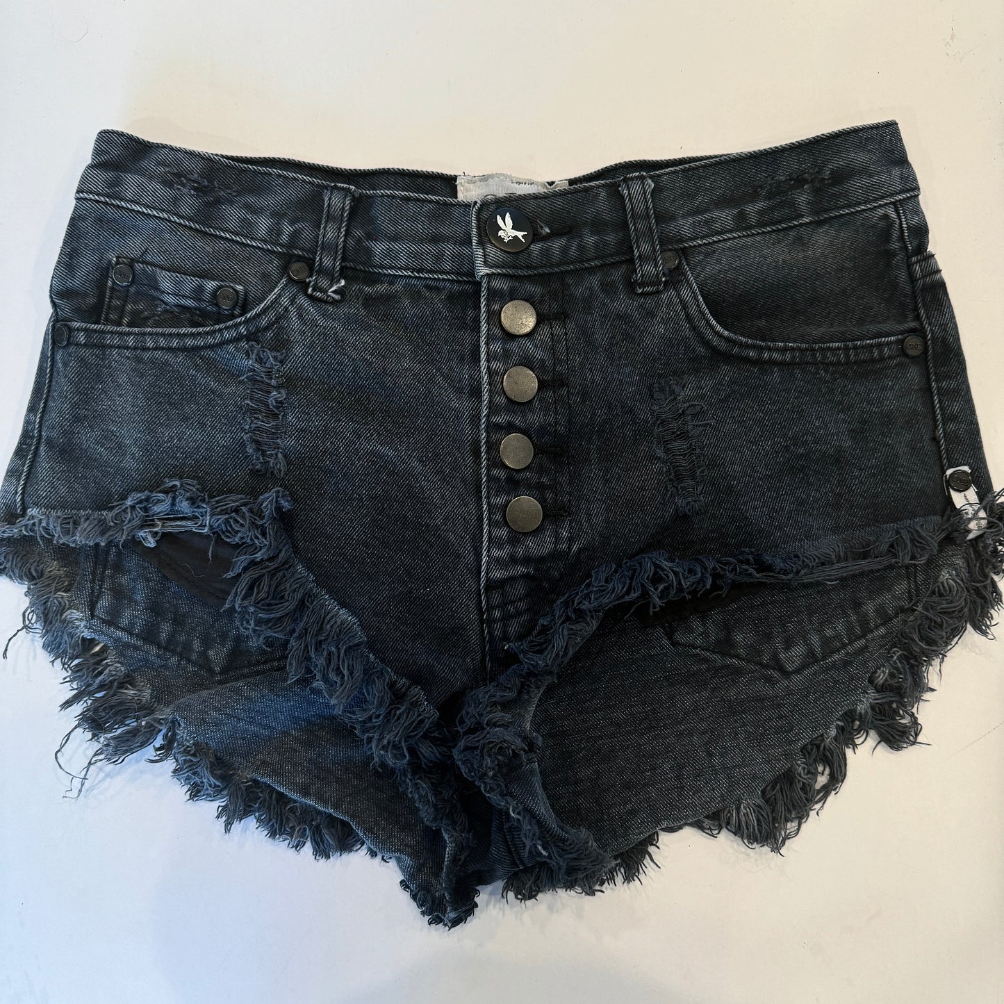 One Teaspoon Pre-Owned Rollers Dark Grey Shorts Distressed Oversized Jean Denim Shorts