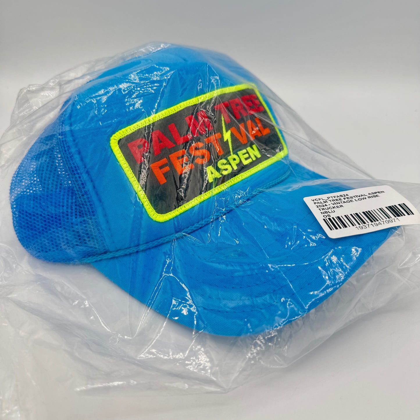 Aviator Nation Palm Tree Festival Aspen Trucker Hat in Neon Blue