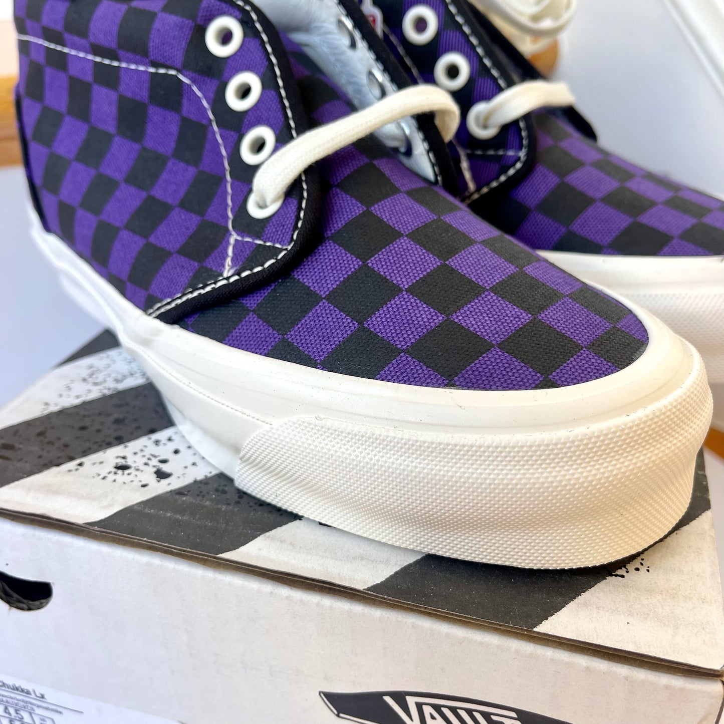 Vans Vault Chukka LX Mid Rise in Checkerboard Canvas purple midrise sneakers