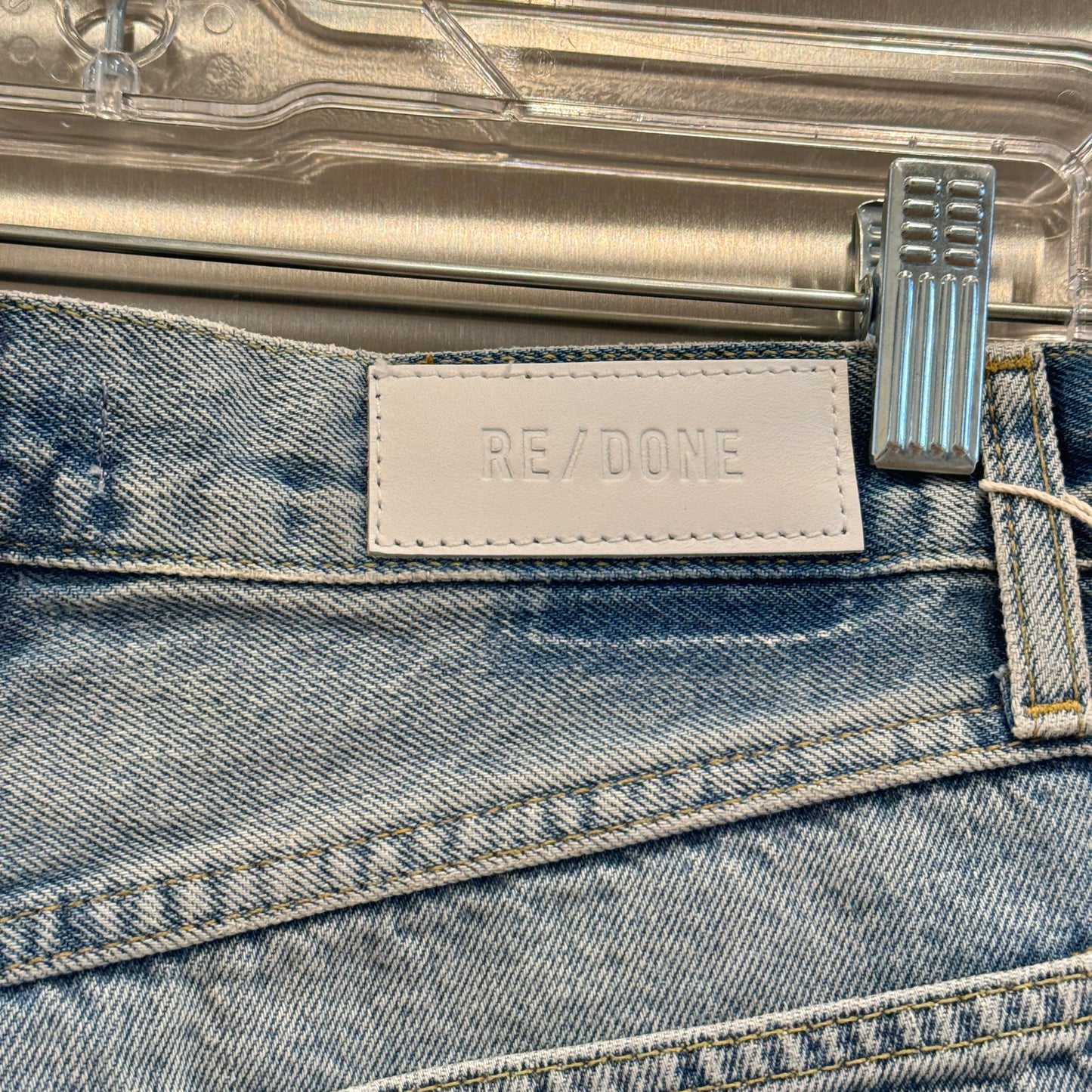 Re/Done Denim Shorts The Midi Short in Ripped Tide Light Wash
