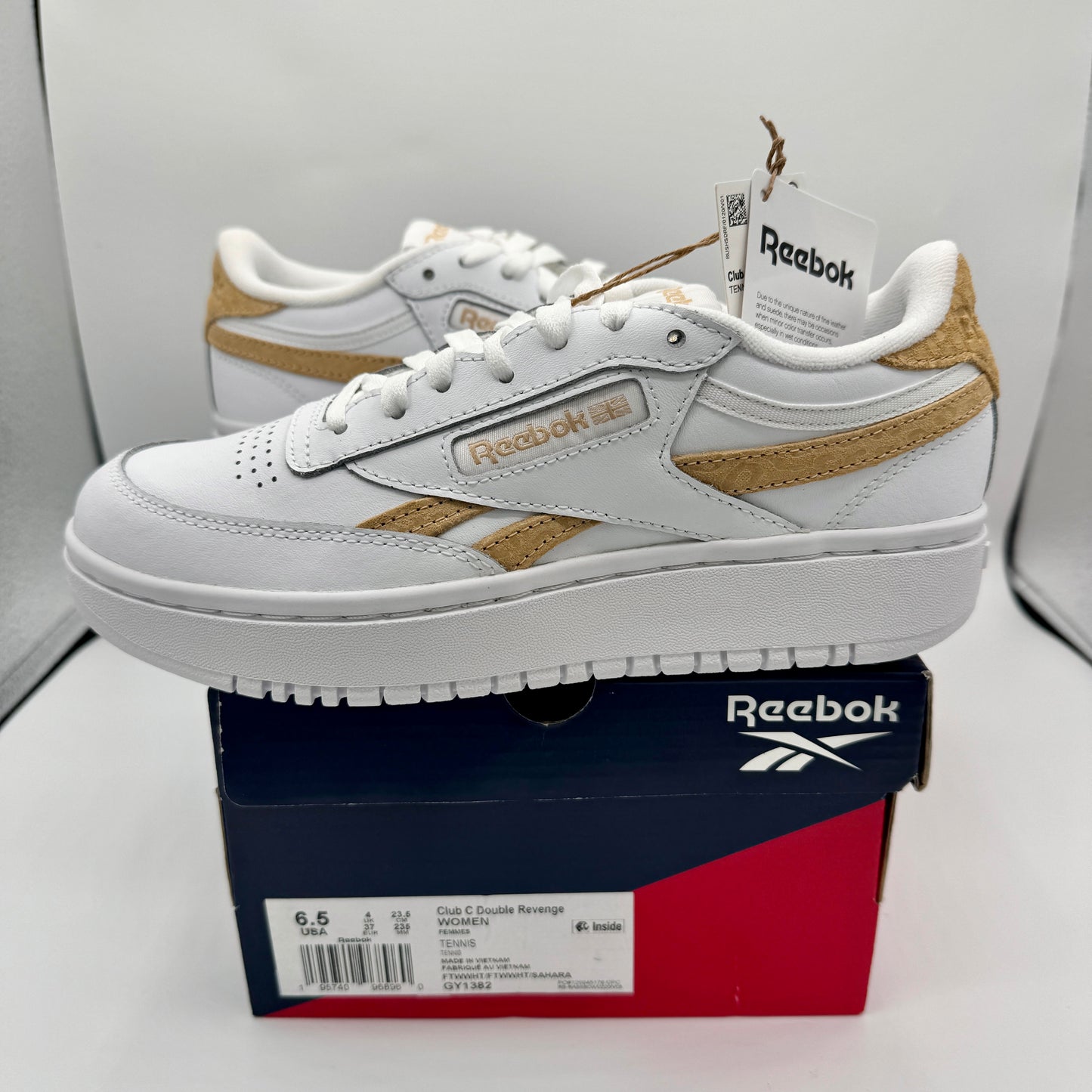 Reebok Women's Club C Double Platform Revenge Sneakers White / Tan Shoes