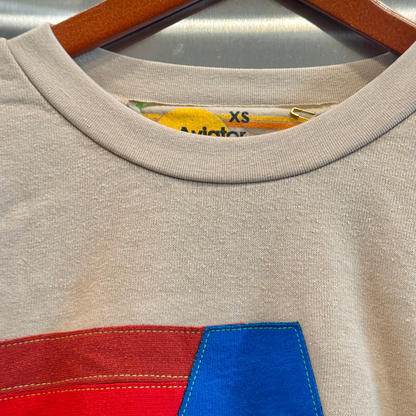 Aviator Nation Beige Crewneck Sweatshirt Embroidered Stitched Logo