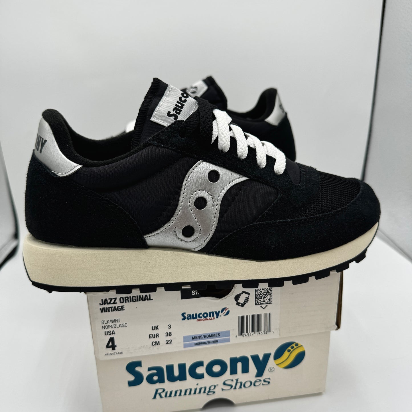 Saucony Jazz Vintage Classic Sneakers Black White Silver Original Runners