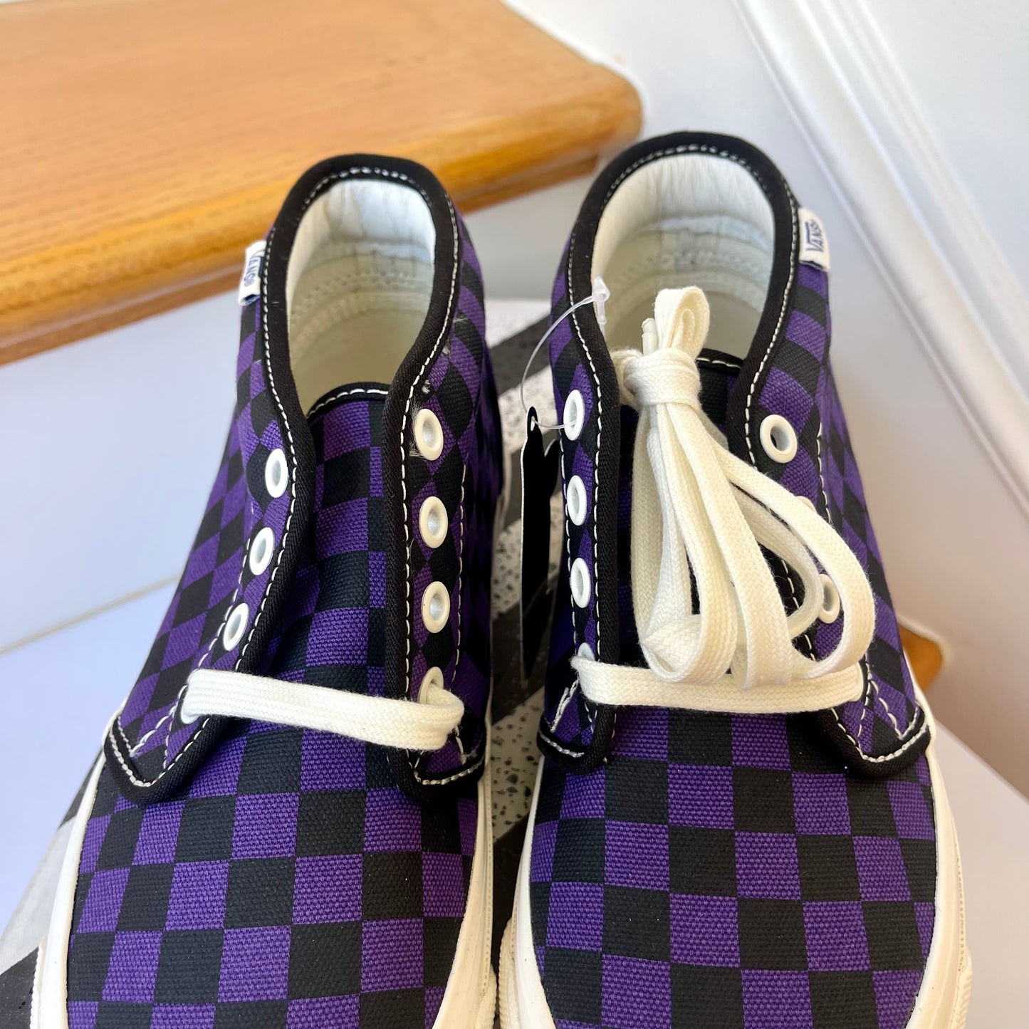 Vans Vault Chukka LX Mid Rise in Checkerboard Canvas purple midrise sneakers
