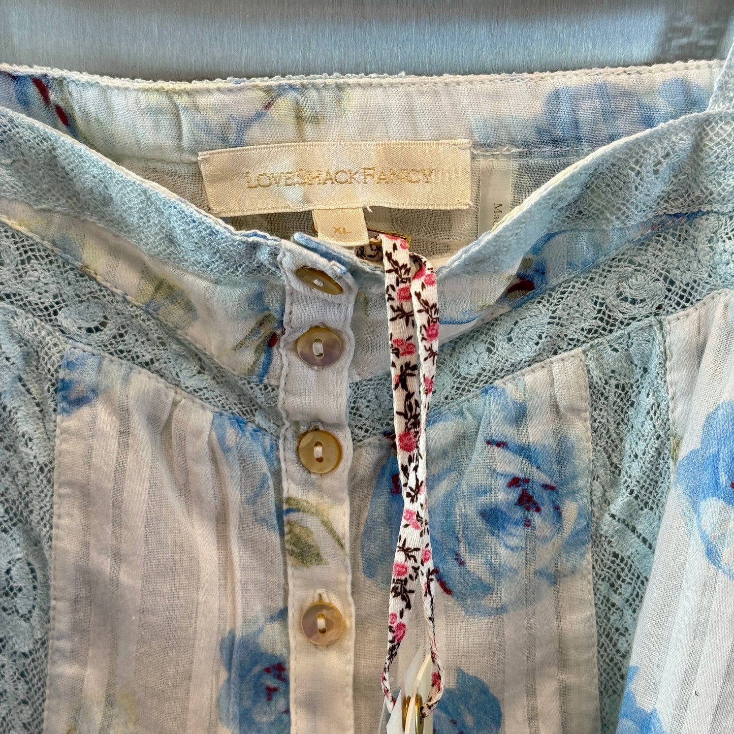 LoveShackFancy Maitri Tank Top Santa Rosa River Blue floral lace LSF brand new