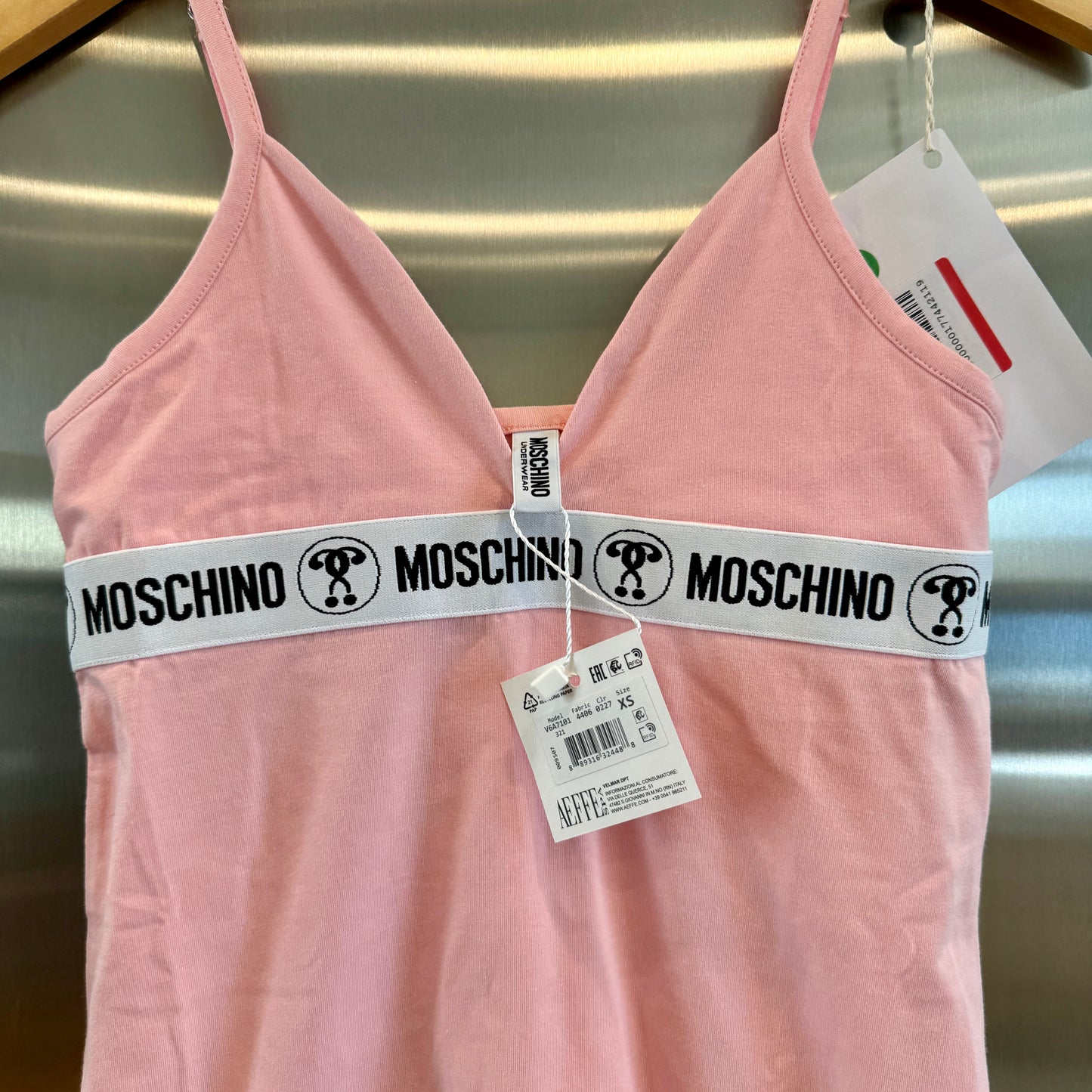 Moschino Pink Mini Slip Dress Logo Appliqués Underwear Brand New