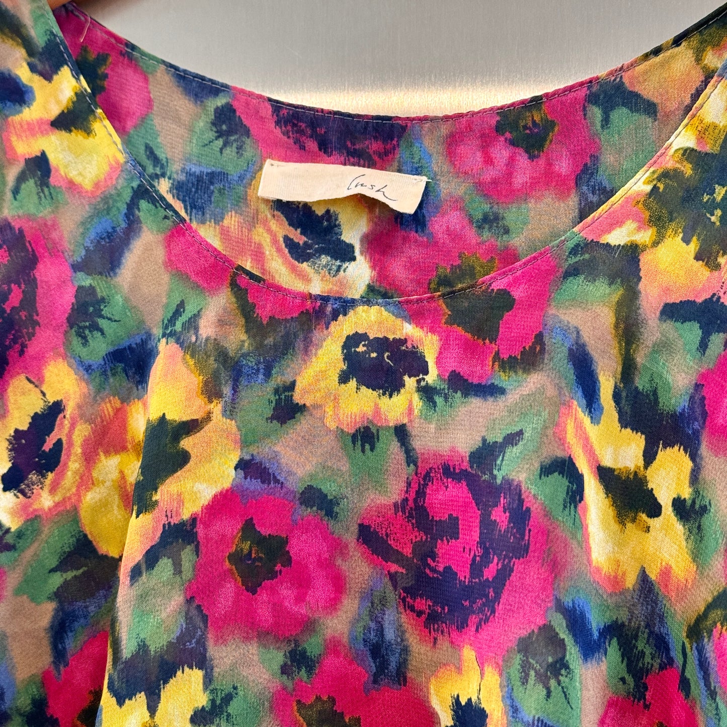Lush Floral Ruffle Tiered Tank Top Polyester Chiffon Flower Multicolor * Pre-Owned
