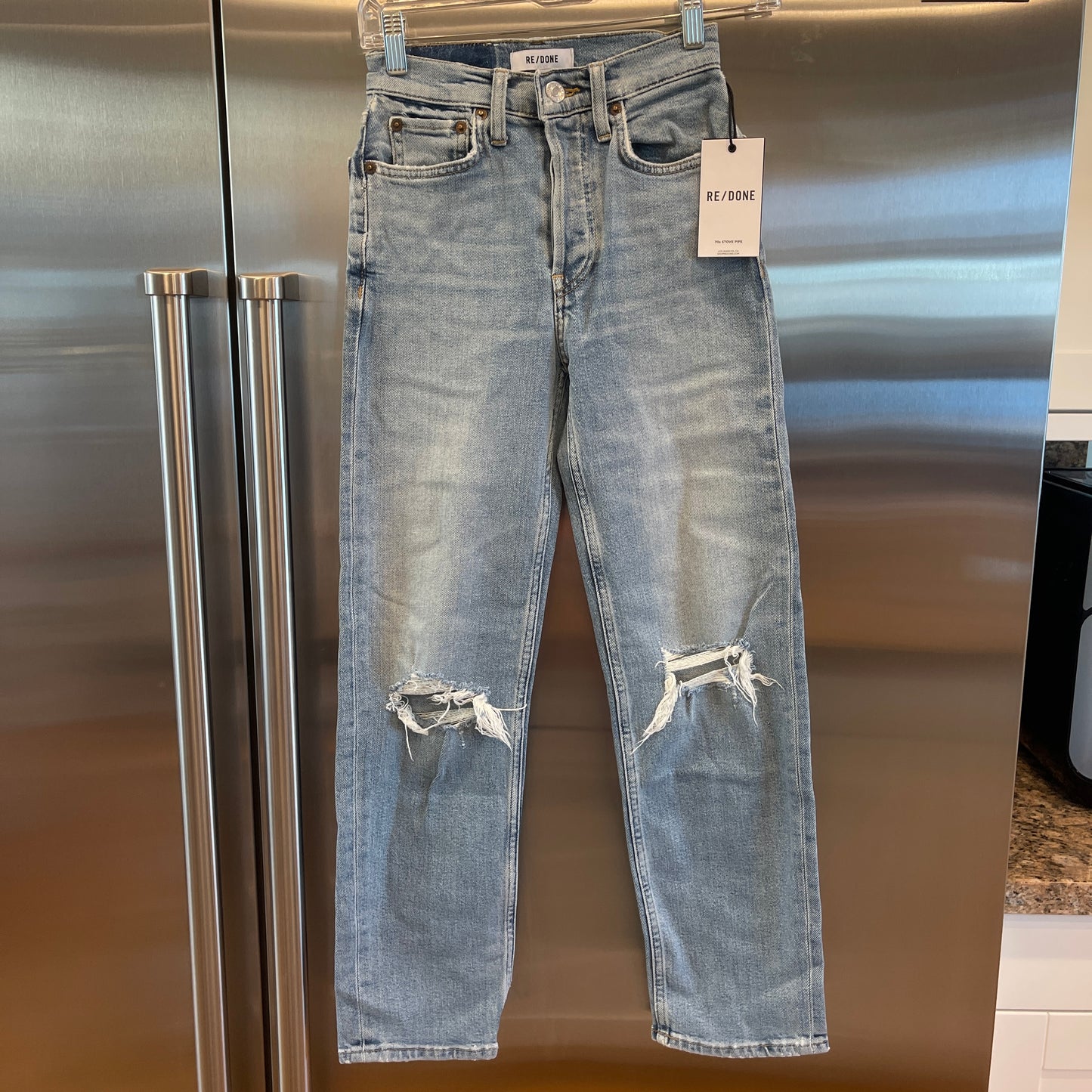 Redone 70s Stove Pipe Jeans Light Wash Ankle Cropped Re/Done Denim Jeans