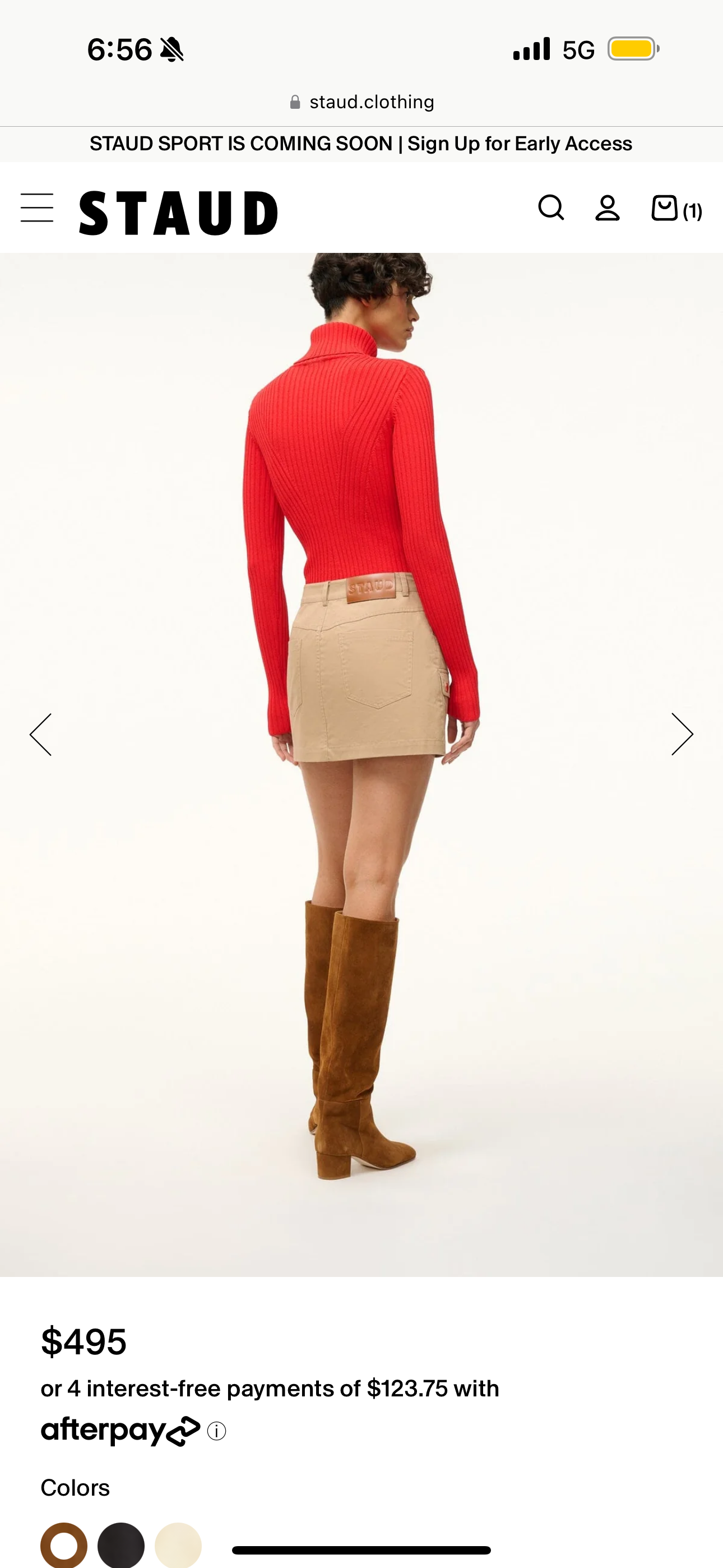 Staud Nancy Boot Leather Tall Knee High in Tan Brown