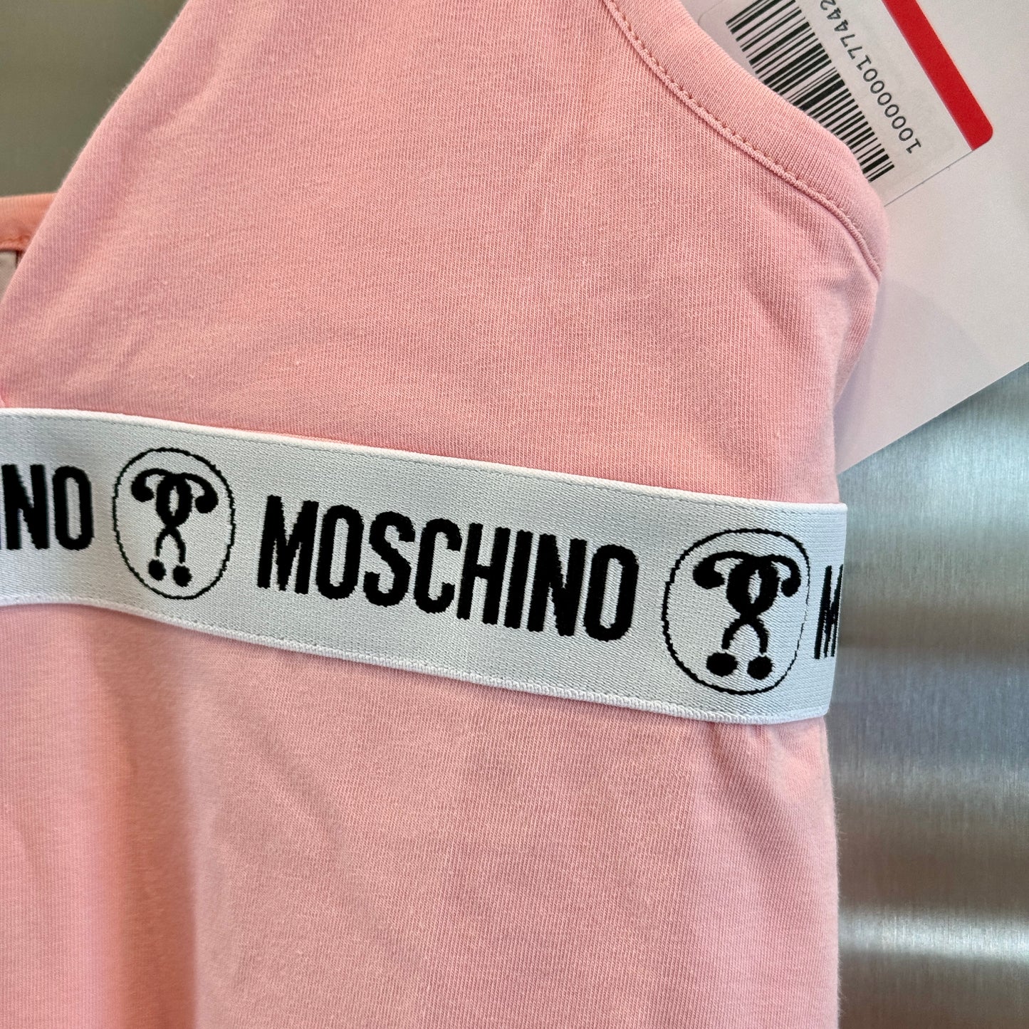 Moschino Pink Mini Slip Dress Logo Appliqués Underwear Brand New