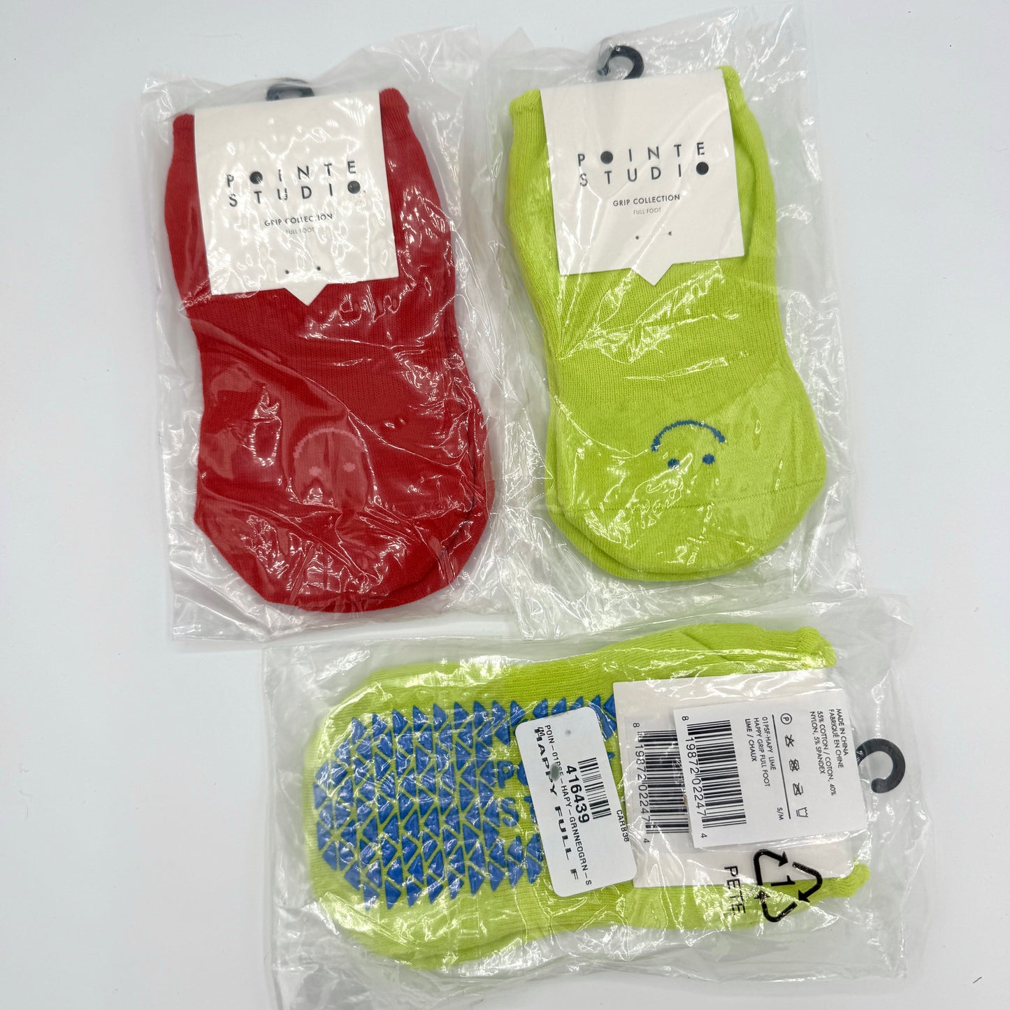 Pointe Studio BUNDLE ( 3 Pairs ) Happy Full Foot Grip Socks Pilates Barre