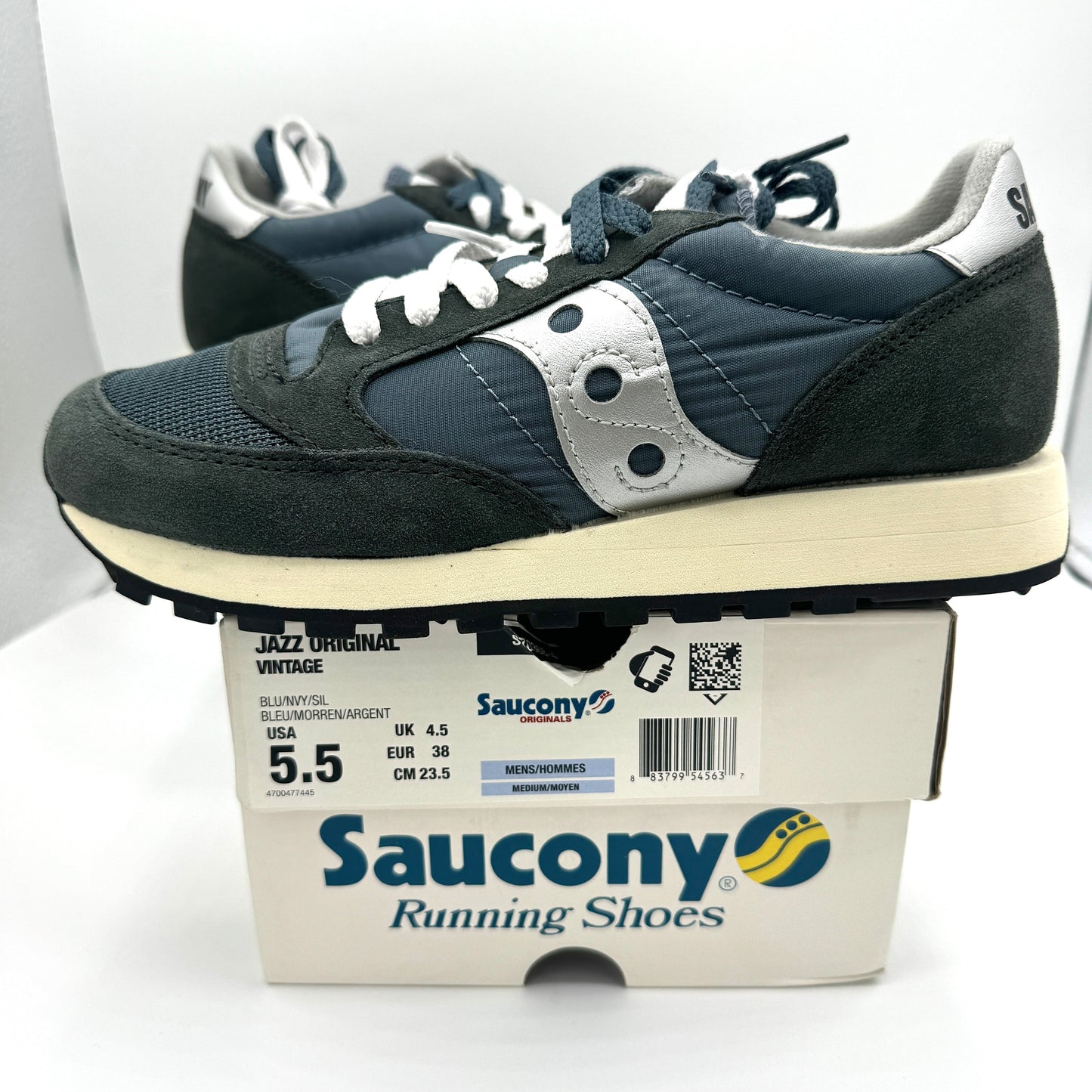Saucony Jazz Vintage Classic Sneakers Navy Blue White Silver Original Runners