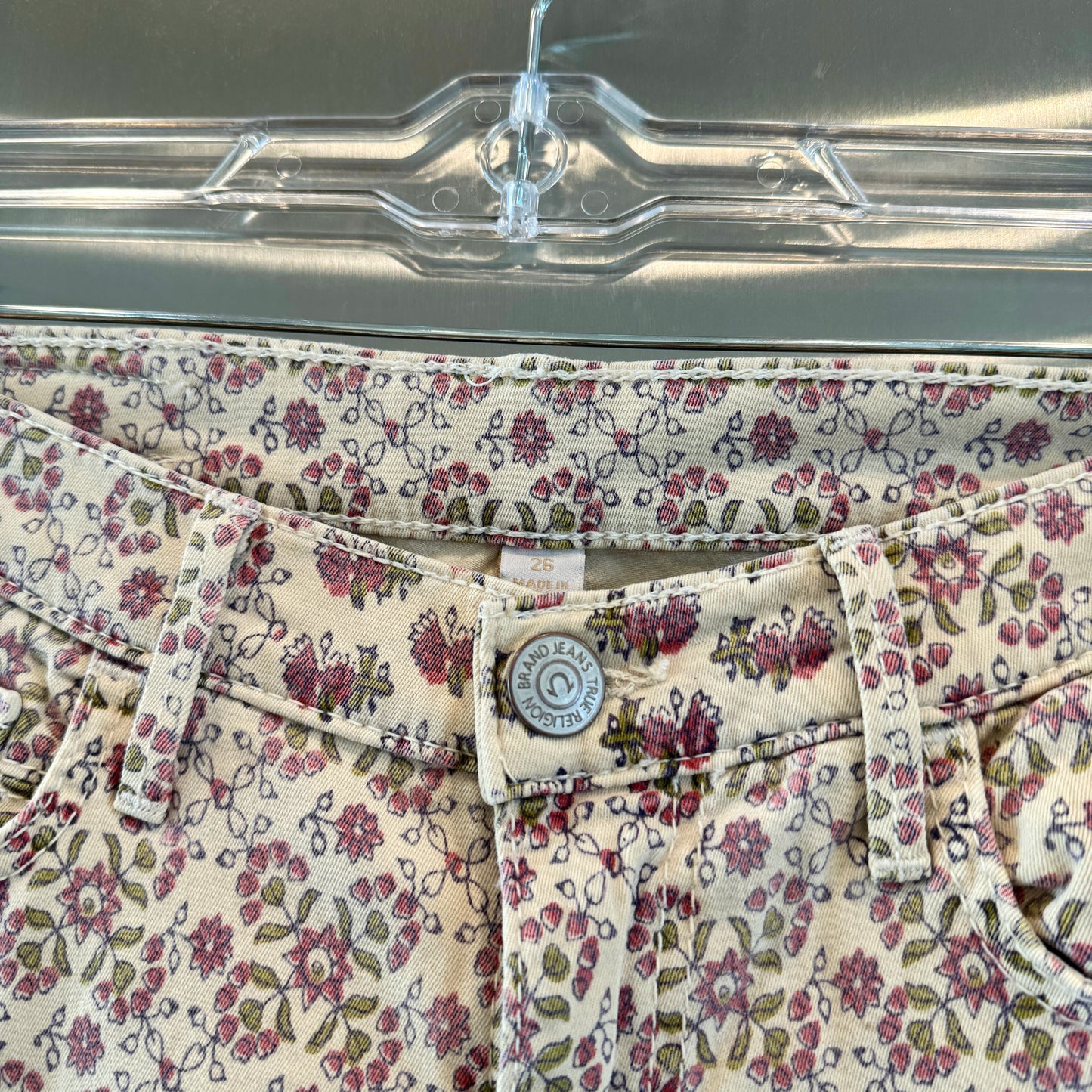 True Religion Victoria Bohemian Skinny Twill Jeans Floral Rustic Pre-Owned