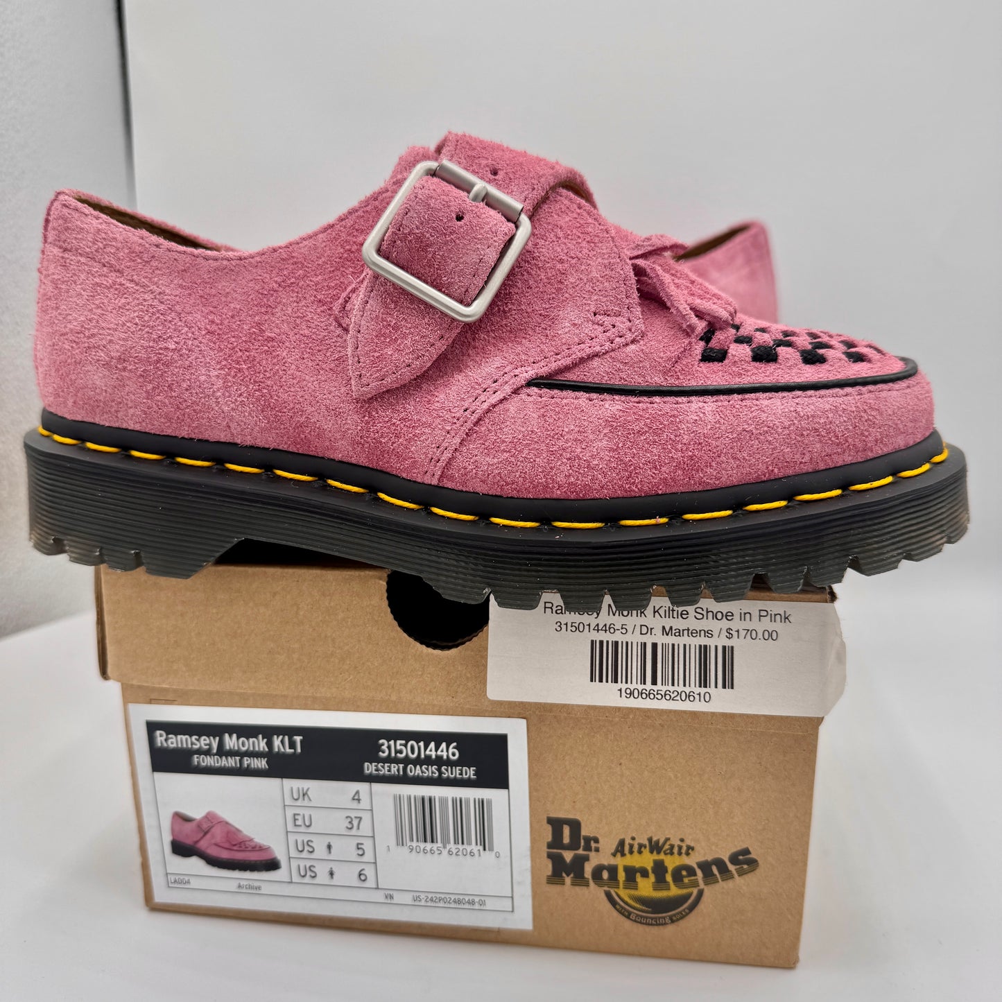 Dr. Marten Ramsey Monk KLT Creeper in Fondant Pink Suede Leather UNISEX