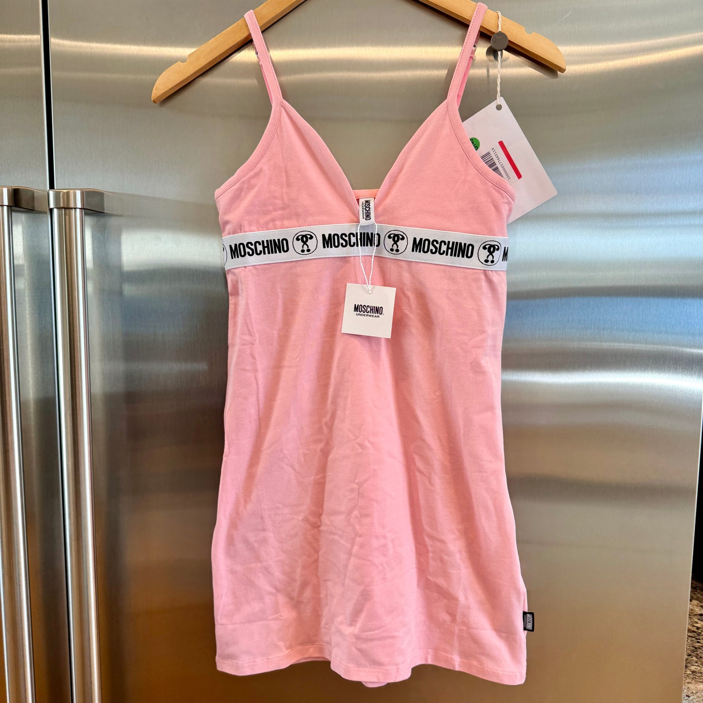 Moschino Pink Mini Slip Dress Logo Appliqués Underwear Brand New