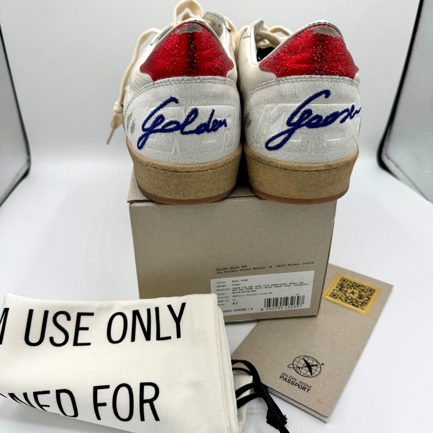 Golden Goose Ballstar Women’s sneakers white red beige leather distressed