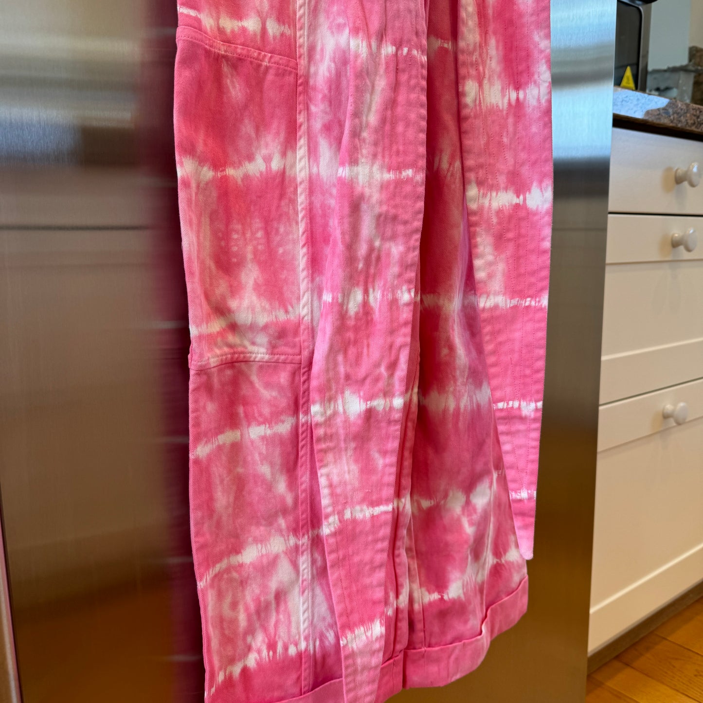 LoveShackFancy Paca Jumpsuit in Hibiscus Hand Dyed Pink white Tie-dye