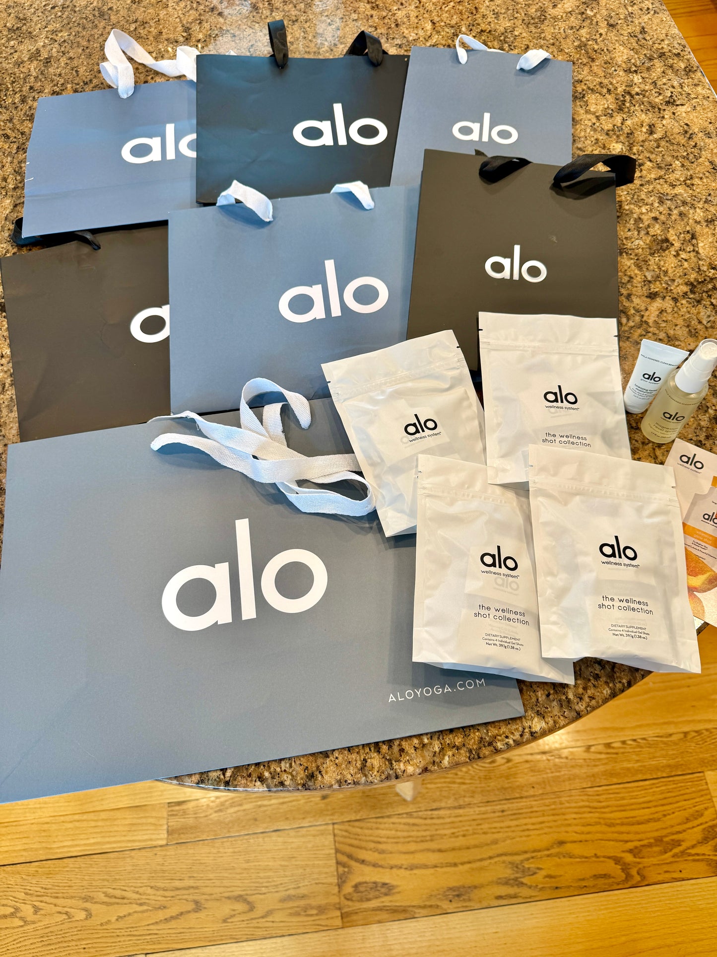 Alo Yoga Bundle of Travel Wellness and (6) Paper Bags / Gift Bags